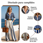 Mónica™ | Conjunto de dos piezas para mujer: camisa a rayas y pantalones de pierna ancha