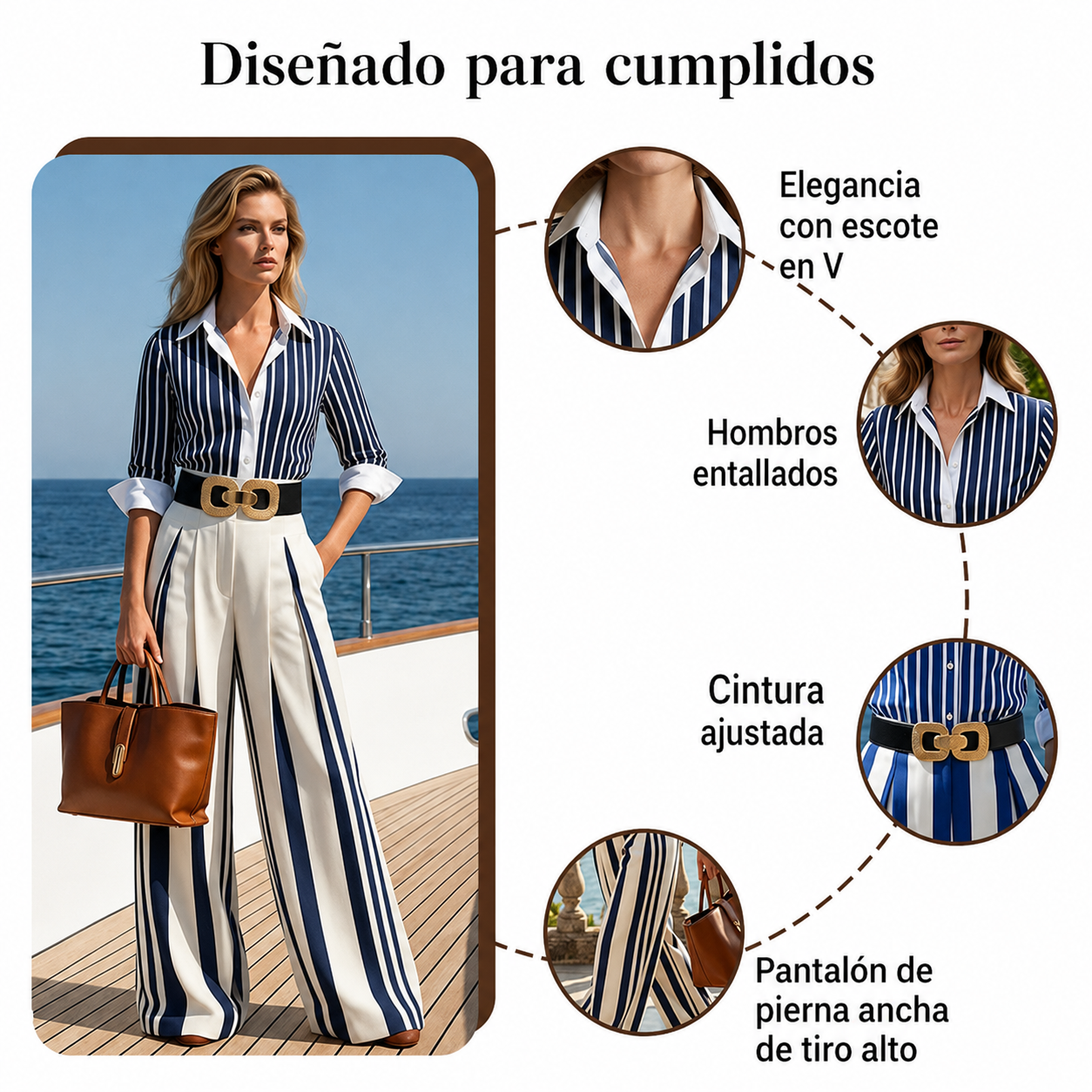 Mónica™ | Conjunto de dos piezas para mujer: camisa a rayas y pantalones de pierna ancha