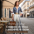 Mónica™ | Conjunto de dos piezas para mujer: camisa a rayas y pantalones de pierna ancha