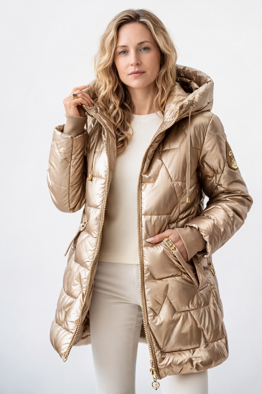 Elisa | Chaqueta acolchada larga y cálida con capucha amplia