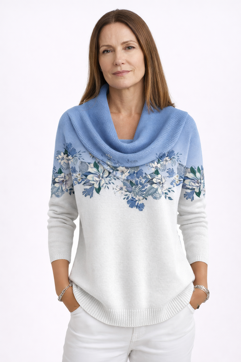 Andrea | Jersey floral con cuello suave