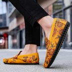 Mocasines florales de piel