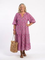 Apolonia | Vestido Midi Estampado con Escote en V y Manga 3/4