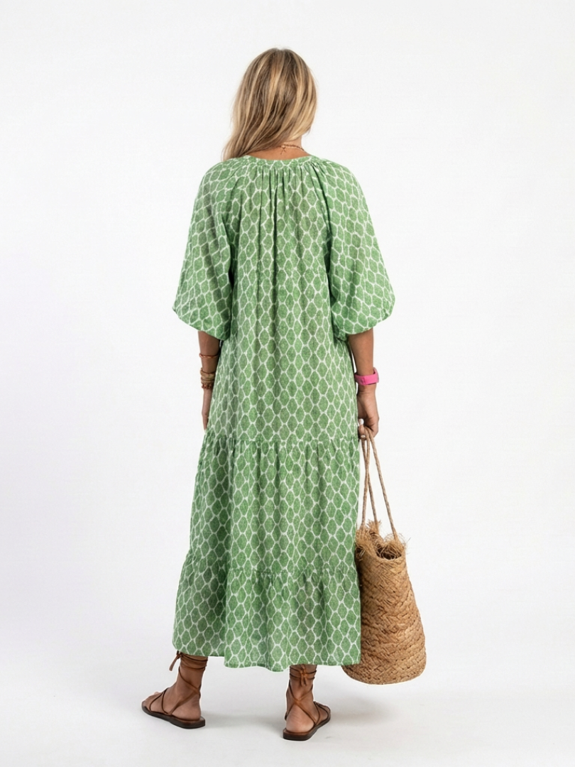 Apolonia | Vestido Midi Estampado con Escote en V y Manga 3/4