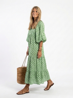 Apolonia | Vestido Midi Estampado con Escote en V y Manga 3/4