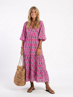 Apolonia | Vestido Midi Estampado con Escote en V y Manga 3/4