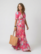 Ione™ | Vestido midi de manga corta con escote en V y estampado floral