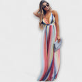 Vestido de mujer a rayas multicolor con escote en V