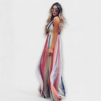 Vestido de mujer a rayas multicolor con escote en V