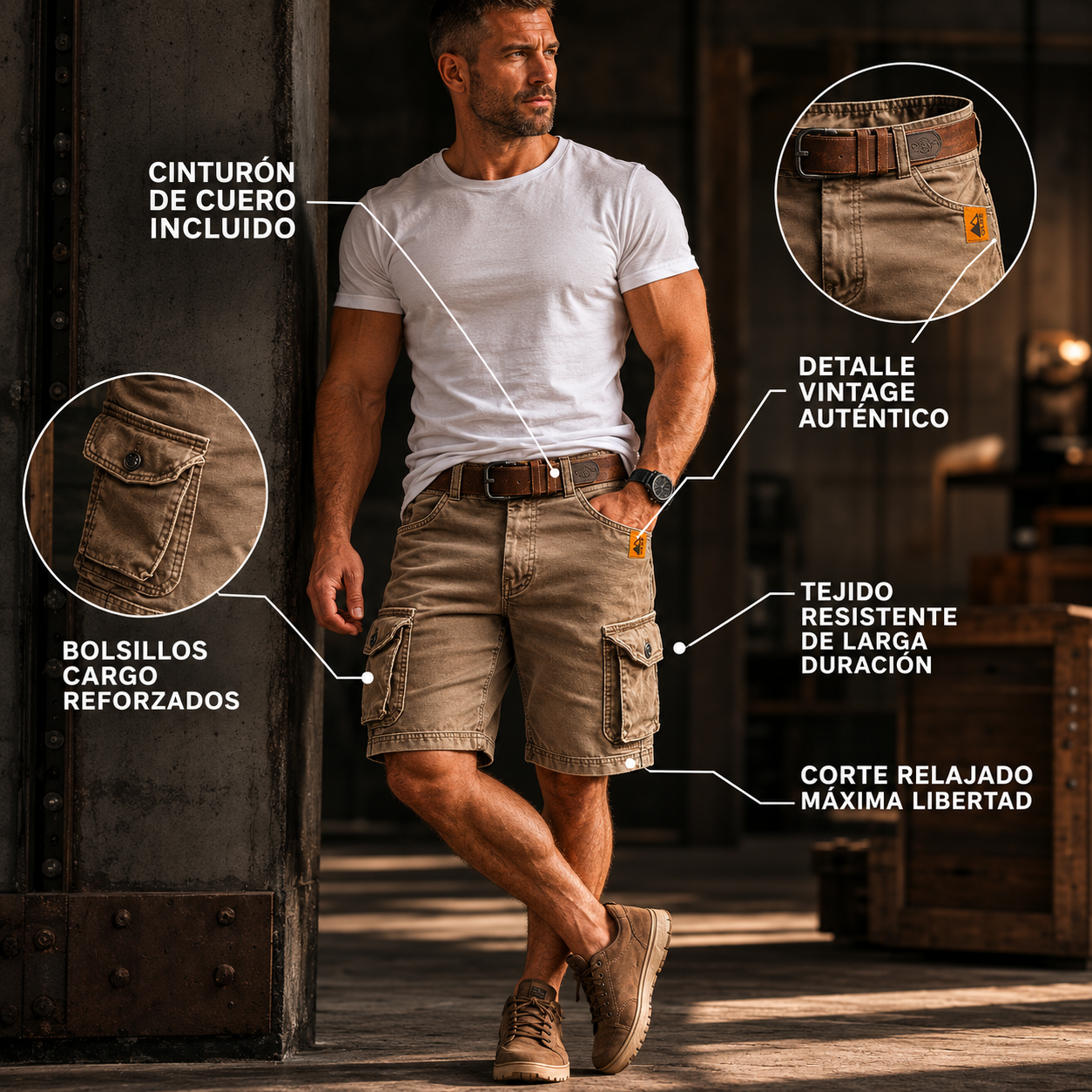 Ferrer™| Pantalones cortos cargo de estilo retro con múltiples bolsillos
