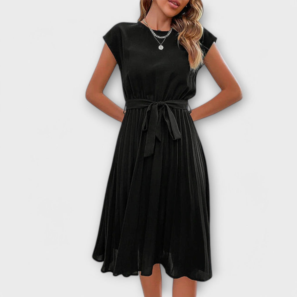 Claire - Manga corta, plisado, vestido midi casual