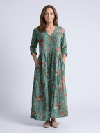 Marina | Vestido Maxi Floral con Escote en V y Manga 3/4