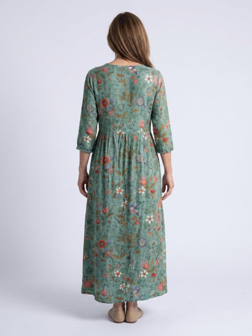 Marina | Vestido Maxi Floral con Escote en V y Manga 3/4