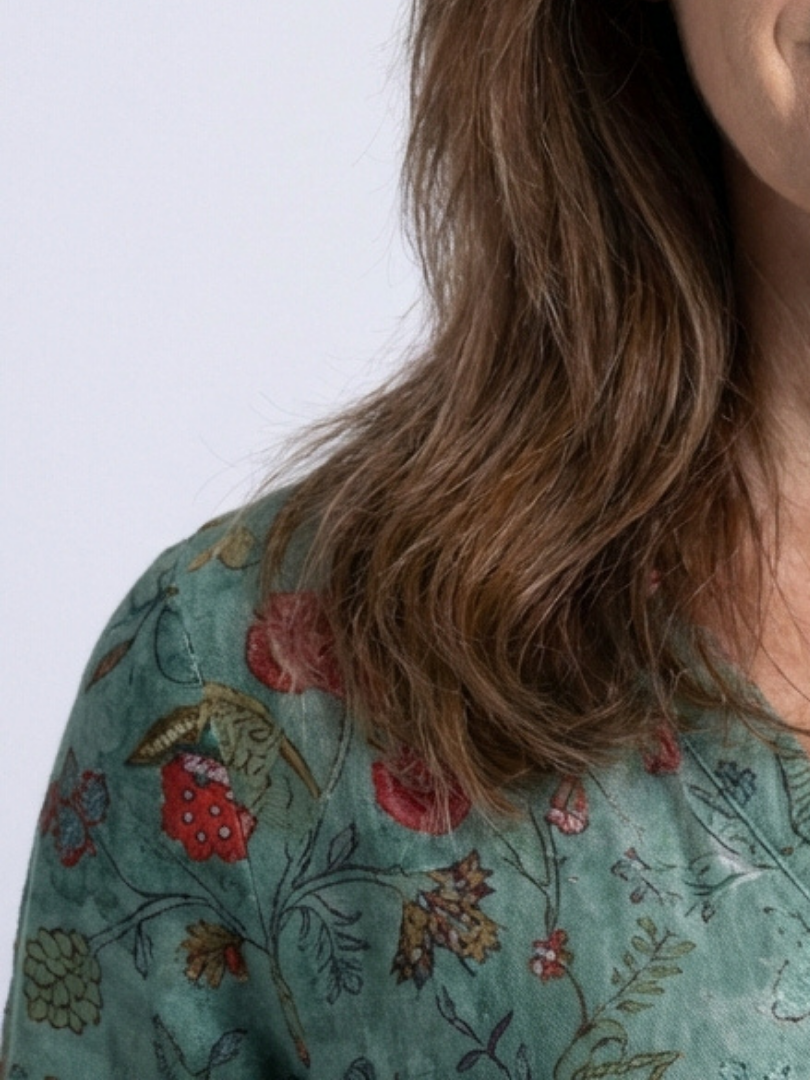 Marina | Vestido Maxi Floral con Escote en V y Manga 3/4