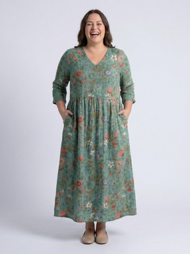 Marina | Vestido Maxi Floral con Escote en V y Manga 3/4