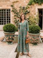 Marina | Vestido Maxi Floral con Escote en V y Manga 3/4
