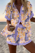 Adriana™ | Conjunto Corto de Lino Estampado Leopardo