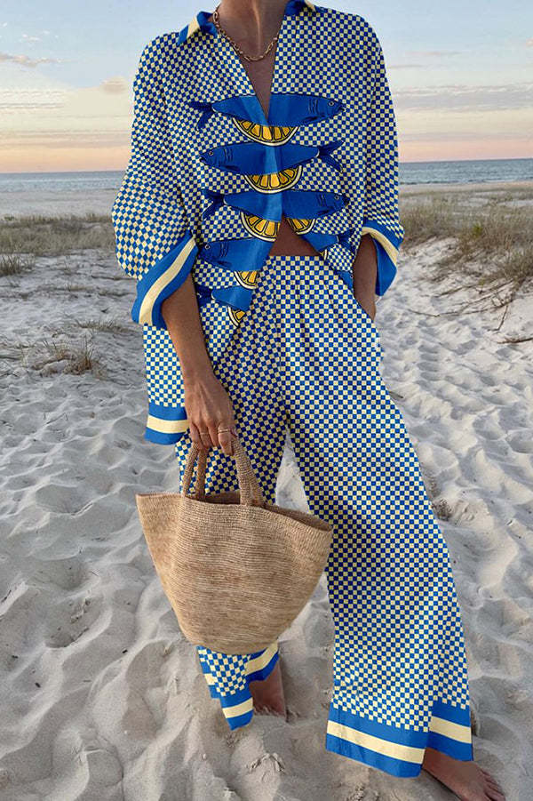 Encarna™ | Conjunto de Lino Estampado Sardina y Limón