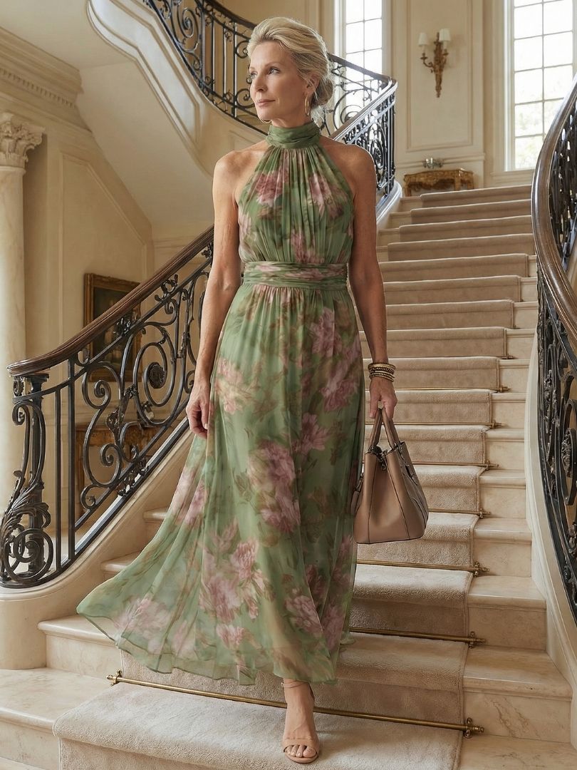 Sofía™ | Vestido midi con cuello halter