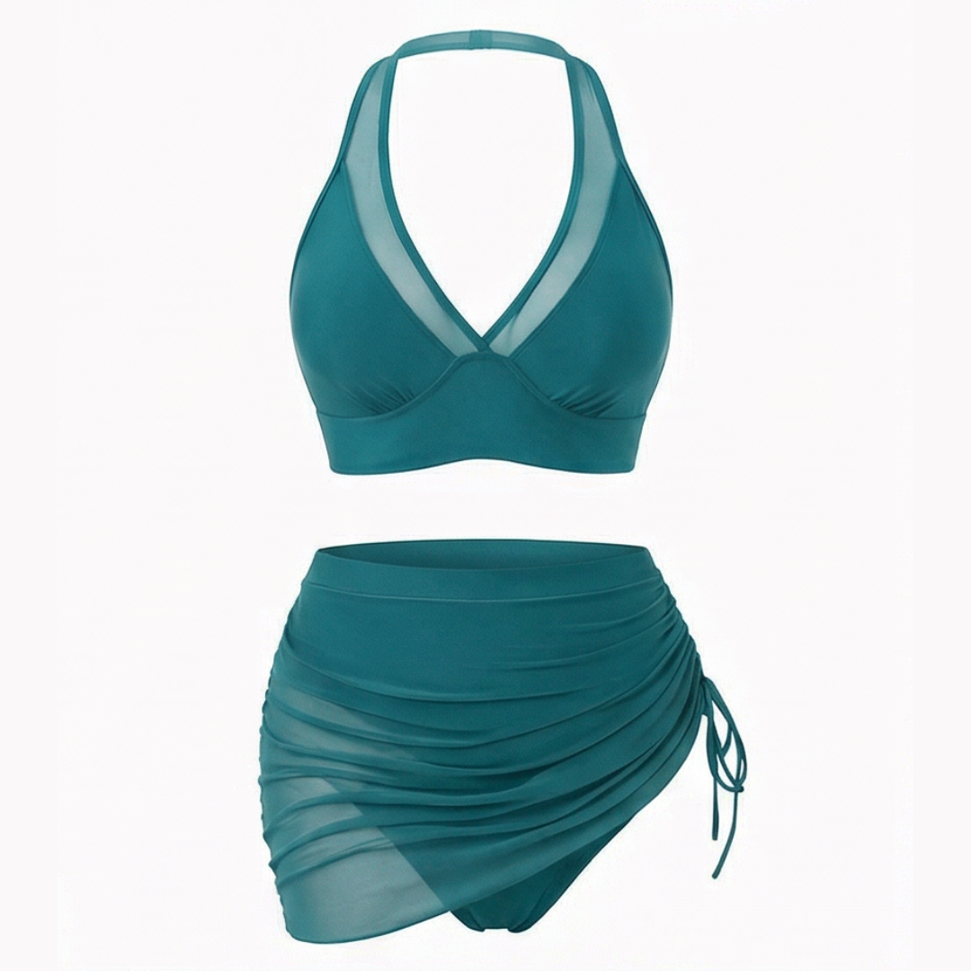 Nuria™ | Bikini de Talle Alto con Falda Fruncida y Malla