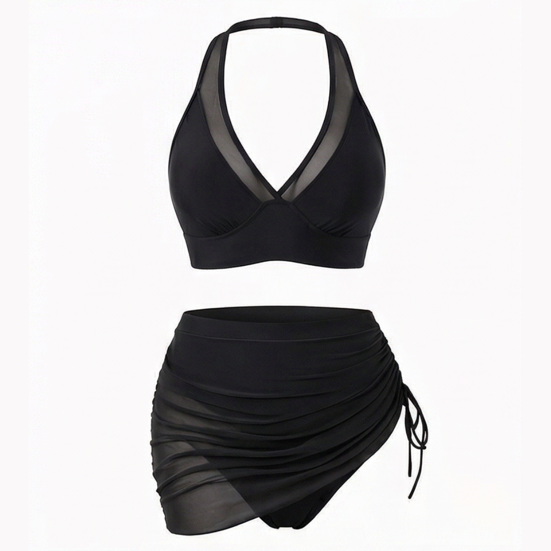 Nuria™ | Bikini de Talle Alto con Falda Fruncida y Malla