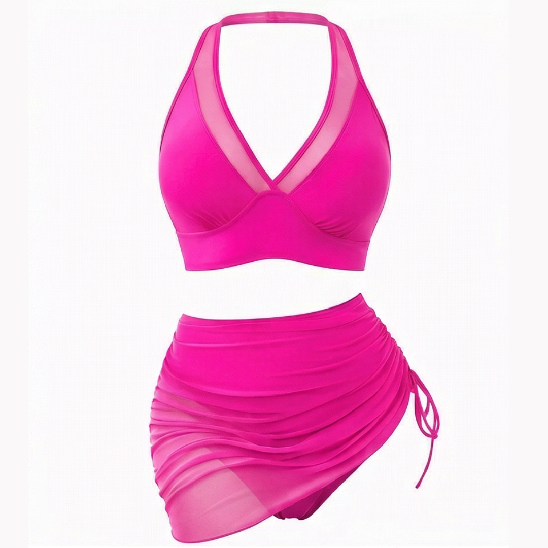 Nuria™ | Bikini de Talle Alto con Falda Fruncida y Malla