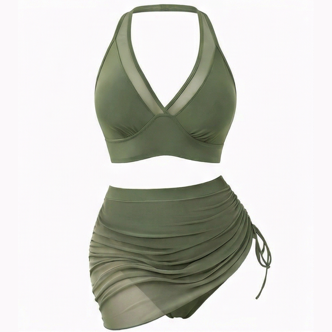 Nuria™ | Bikini de Talle Alto con Falda Fruncida y Malla