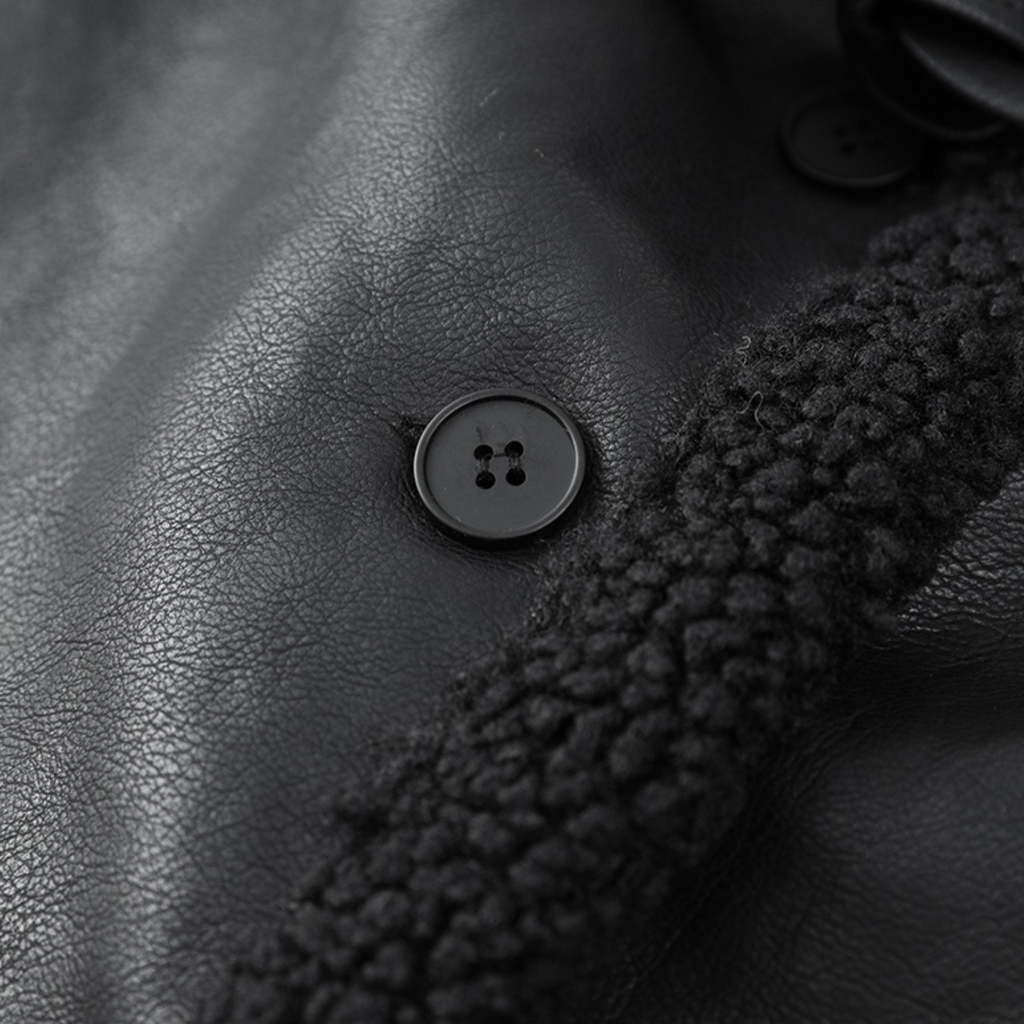 Noelia |  Abrigo de lujo de cuero y lana de cordero con diseño patchwork