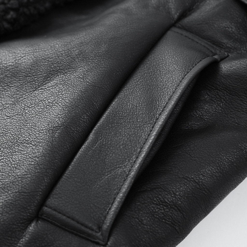 Noelia |  Abrigo de lujo de cuero y lana de cordero con diseño patchwork