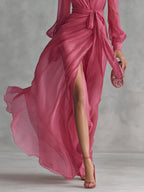 Beatrice™ | Elegante vestido largo de chiffon con escote en V y lazo en la cintura