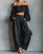 Tess™ | Conjunto de hombros al descubierto con pantalón ancho