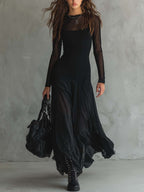 Luna™ | Vestido largo de tul negro con un encanto etéreo
