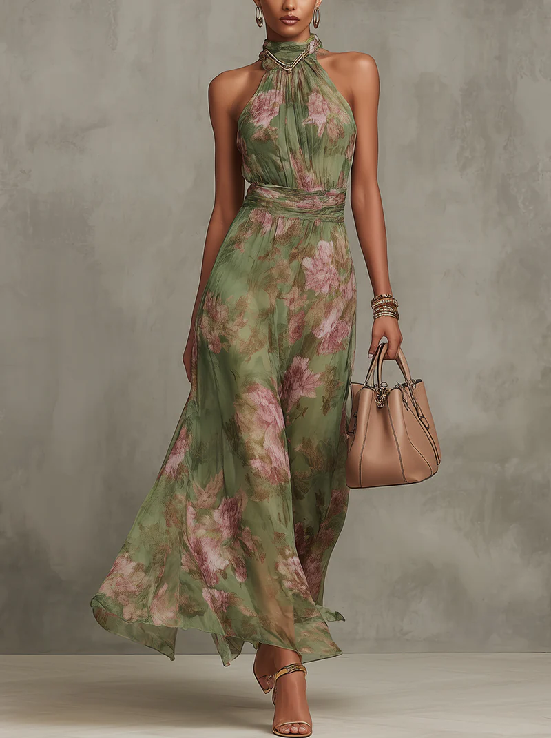 Sofia — Elegante vestido largo de gasa con escote americano