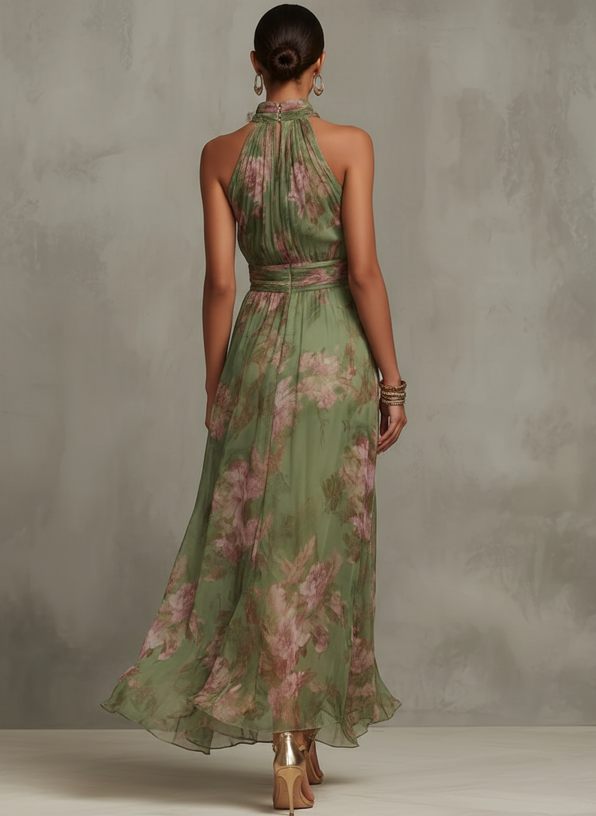 Sofia — Elegante vestido largo de gasa con escote americano