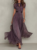 Fabiola | Elegante vestido largo de gasa morada con aberturas