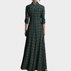 Calipso™ | Vestido largo camisero de cuadros verdes