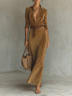 Juline™ | Vestido Maxi de aspecto gamuza con solapa