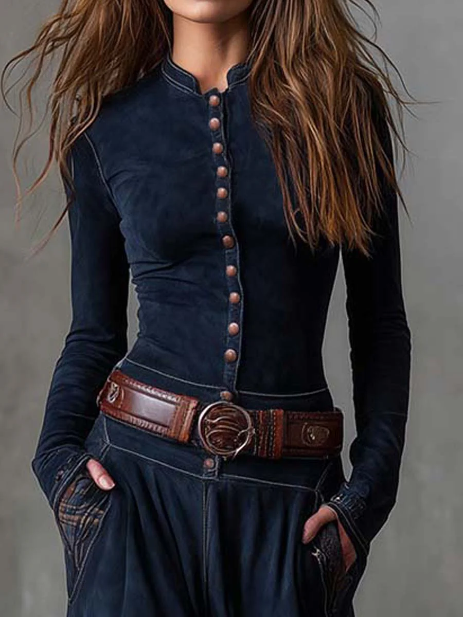 Leticia | Vestido largo vintage de ante a cuadros (cinturón incluido)