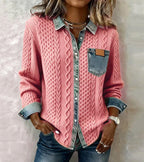 ANDREA – Top de punto patchwork con detalles vaqueros