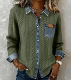 ANDREA – Top de punto patchwork con detalles vaqueros