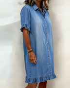 Clarissa® | Vestido de denim cómodo con pliegues favorecedores