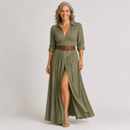 Leila™ | Vestido Maxi Largo con Cuello de Muesca