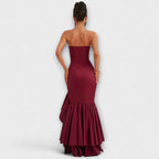 Zuri - Vestido maxi con hombros descubiertos y dobladillo asimétrico