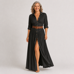 Leila™ | Vestido Maxi Largo con Cuello de Muesca