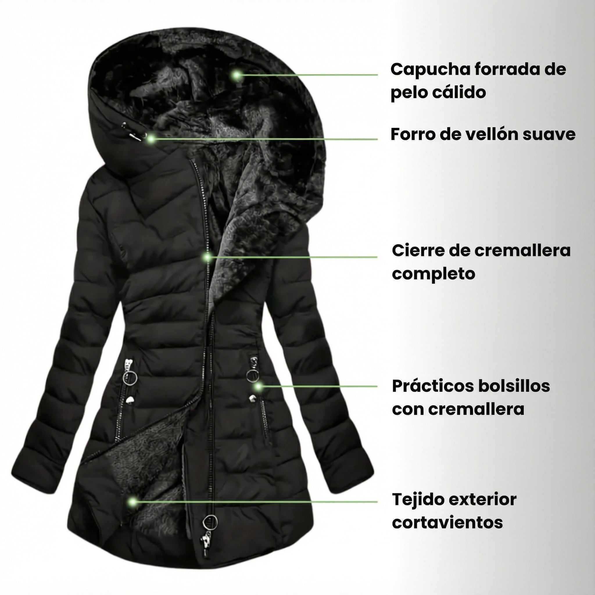 Alexandra™ | Abrigo acolchado impermeable con capucha