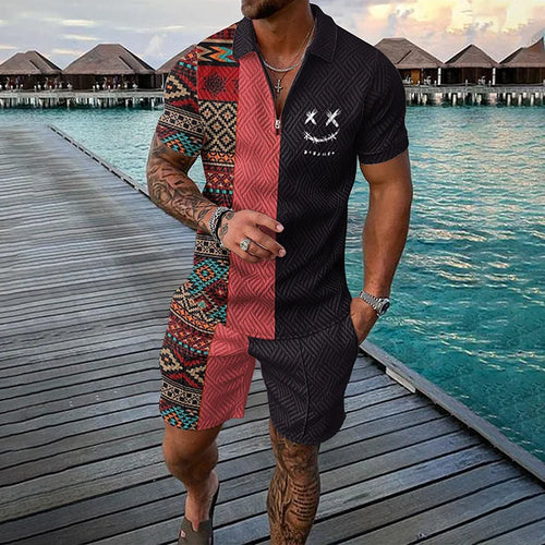 Antonio™ | Conjunto polo étnico de dos tonos y pantalones cortos