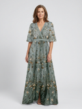 Evadne™ | Vestido maxi floral de manga corta con escote en V
