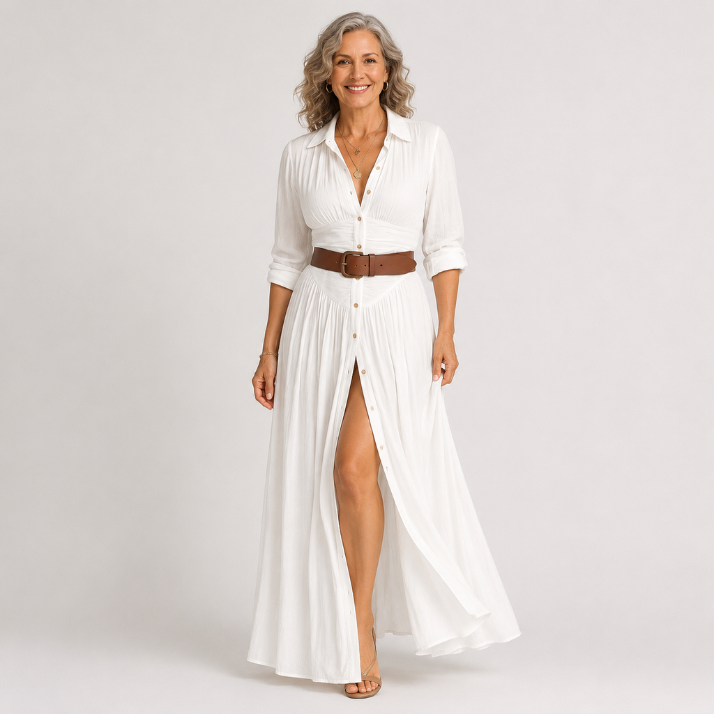 Leila™ | Vestido Maxi Largo con Cuello de Muesca
