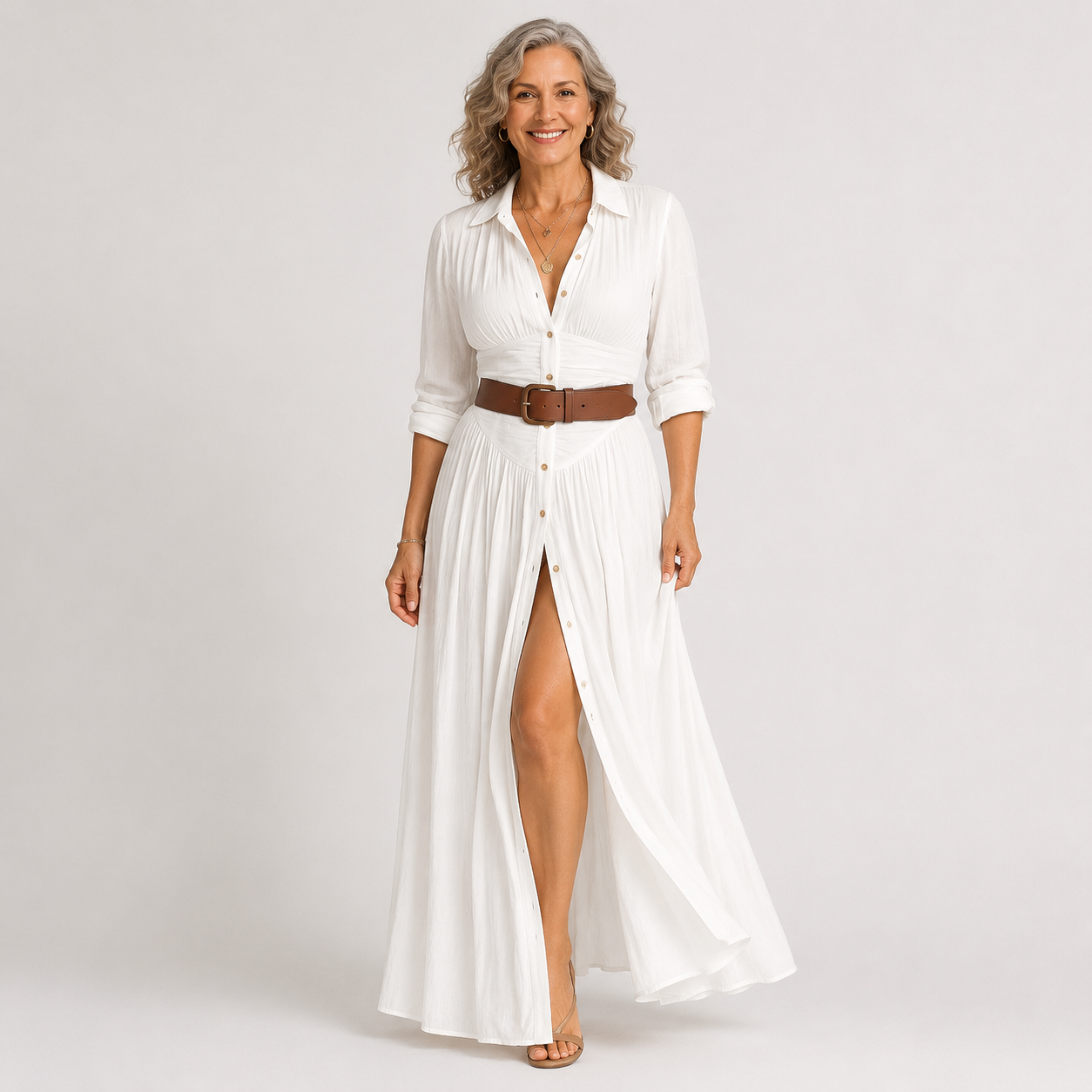 Leila™ | Vestido Maxi Largo con Cuello de Muesca