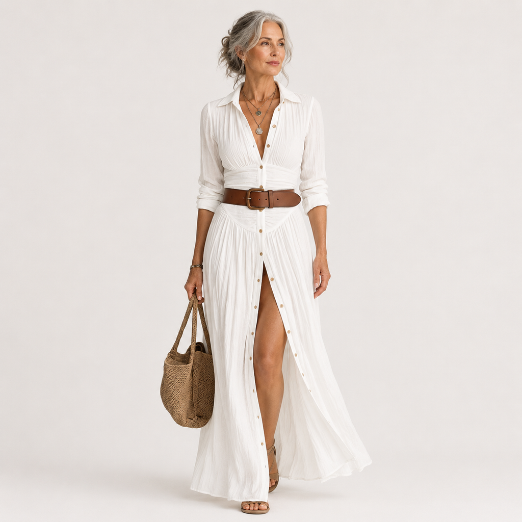 Leila™ | Vestido Maxi Largo con Cuello de Muesca